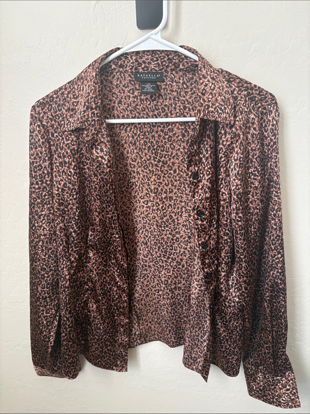Rafaella Brown and Black Leopard Satin Button-Down Shirt